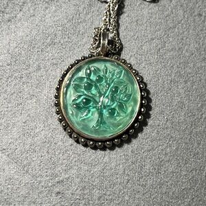 Elegant Silver and Green Tree of Life Pendant Necklace
